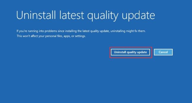 uninstall quality update button