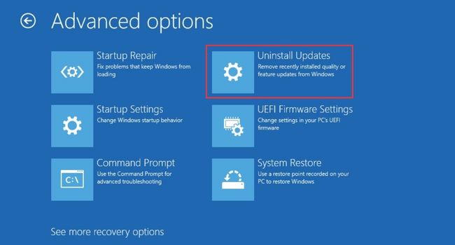 uninstall updates in advanced options