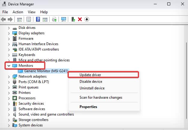 update monitor drivers