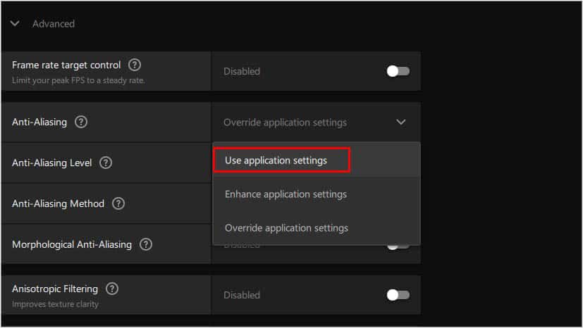 use application settings in anti aliasing level