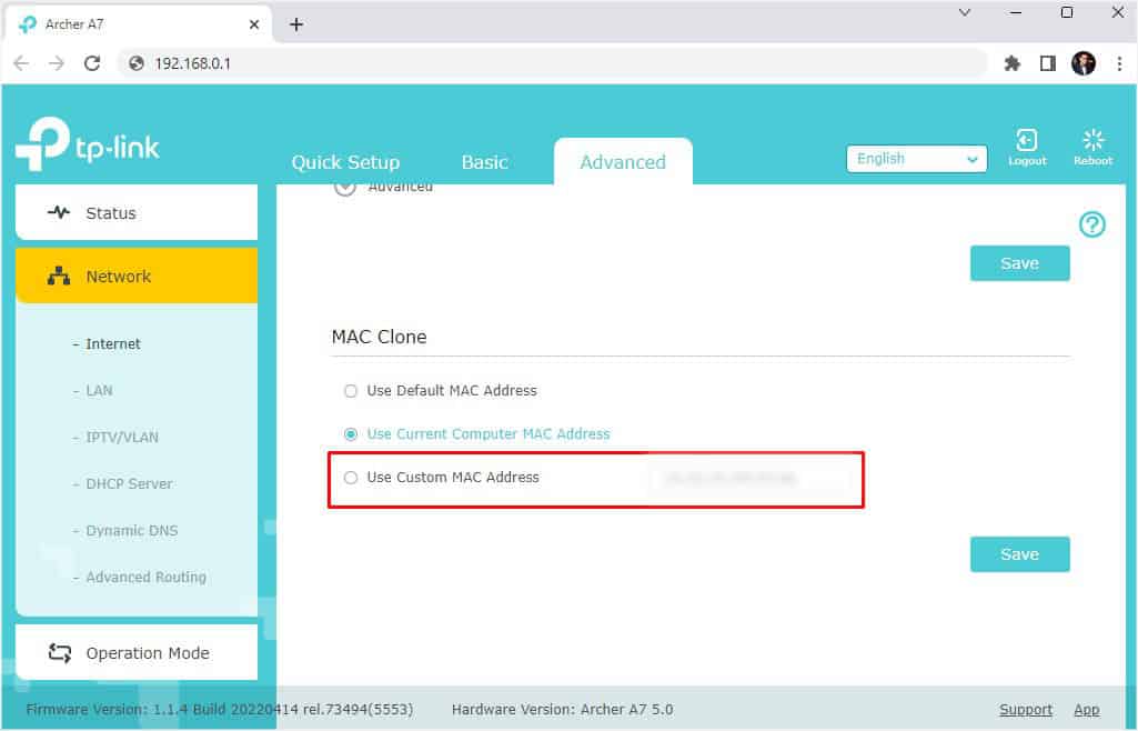 use custom mac address