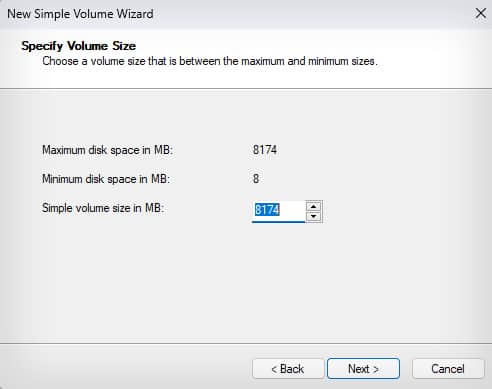 volume size