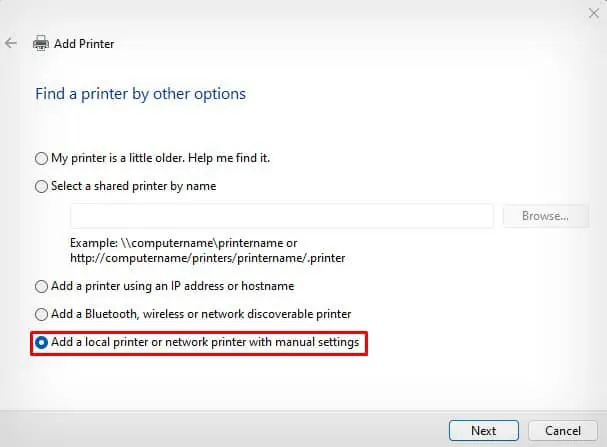 6 Ways to Fix Printer in an Error State 18 add-printer-with-manual-settings