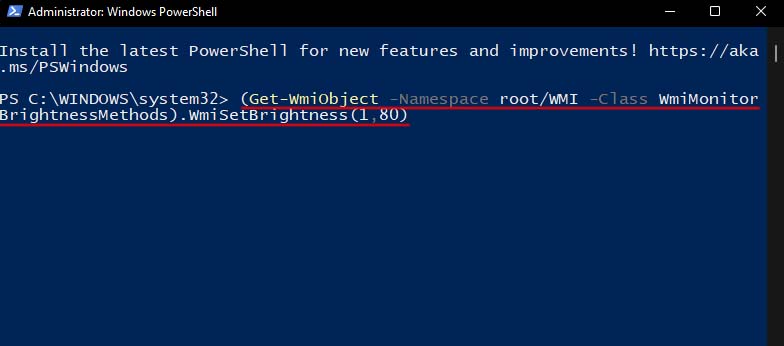 adjust brightness from powershell