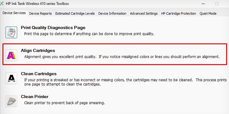 align-cartridge-option-on-hp-printer-assistant