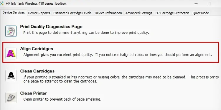 align-cartridge-option-on-hp-printer-assistant