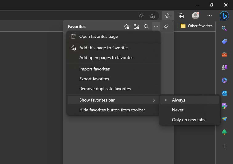 always show favorites bar edge