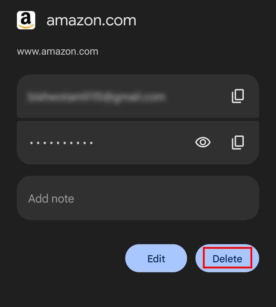 android chrome delete saved password