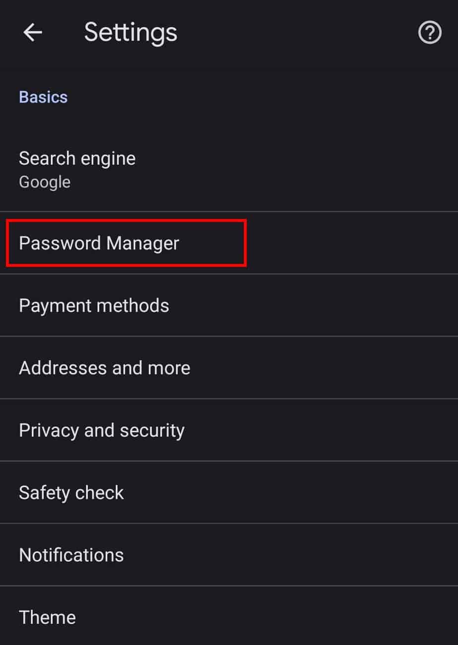 android chrome password manager