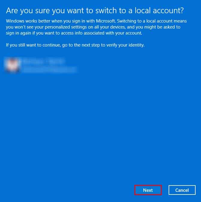 are you sure you want to switch to a local account