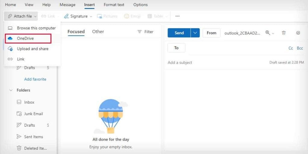 can you send a onedrive link via email