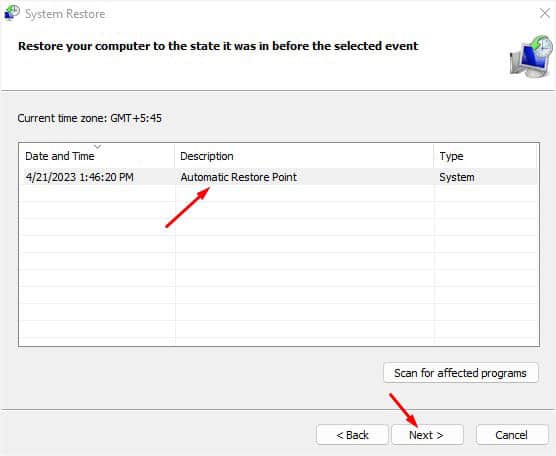 automatic restore point