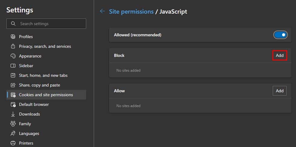 block website from javascript edge