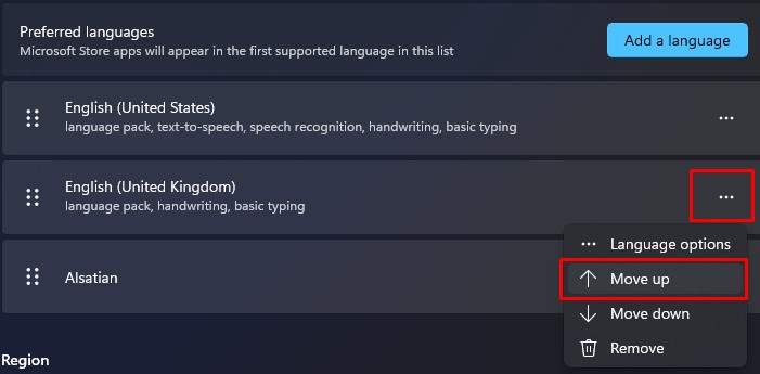 change preferred language list