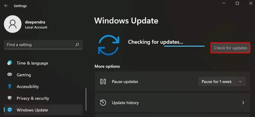 How to Fix Printer Error 0x0000011b on Windows 17 check-for-updates-in-settings