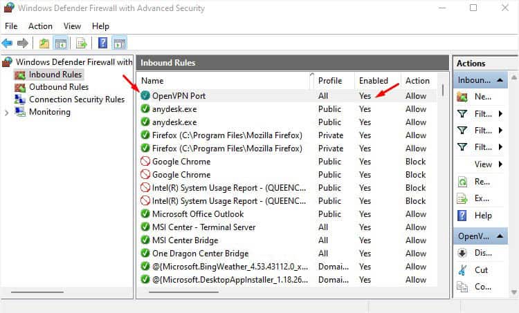 check green tick or enabled column