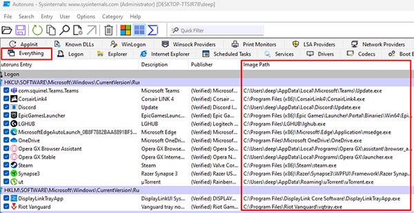 check startup using autoruns