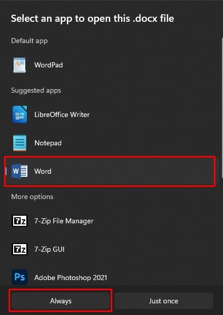 choose word to open docx file