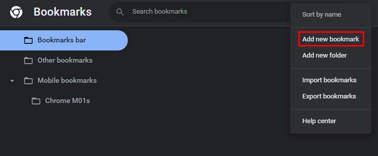 chrome add new bookmark