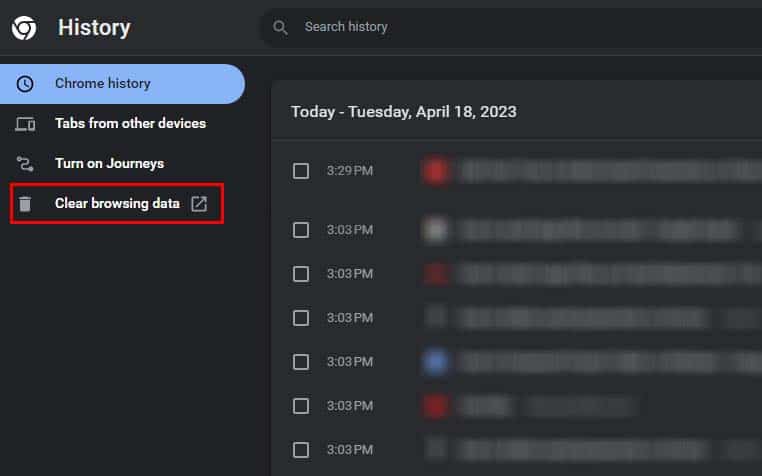 chrome clear browsing data
