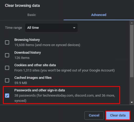 chrome delete all saved passwords