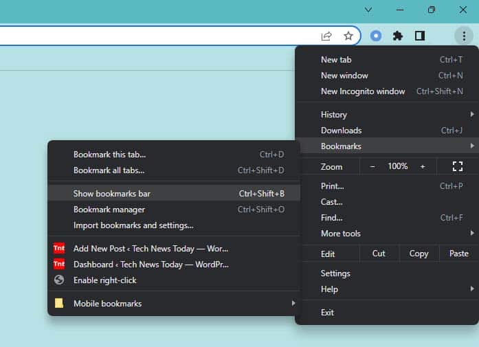 chrome show bookmarks bar
