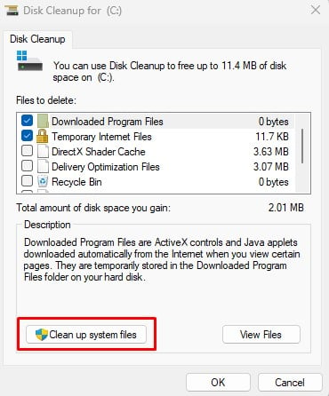 clean up system files cleanmgr