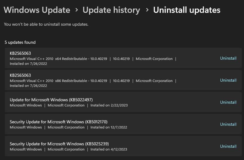 click uninstall windows update windows search not working