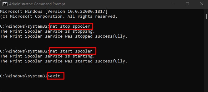 commands to stop and start spooler