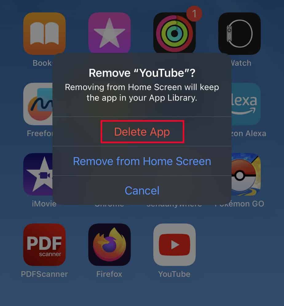 delete app youtube