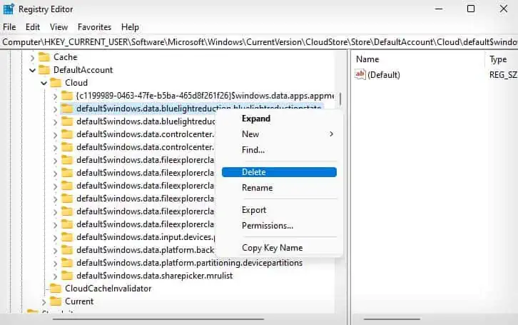 Windows Night Light Not Working? Here’re 6 Ways to Fix It 14 delete-bluelightreductionstate-entery