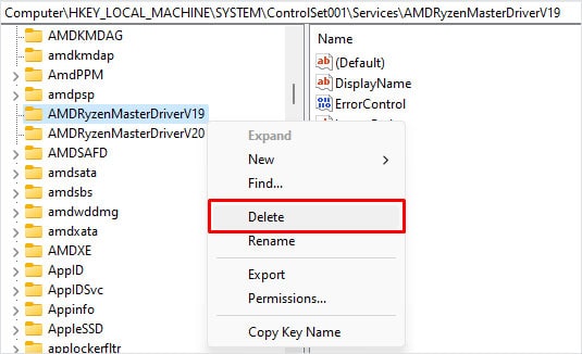 delete old amd ryzen master driver