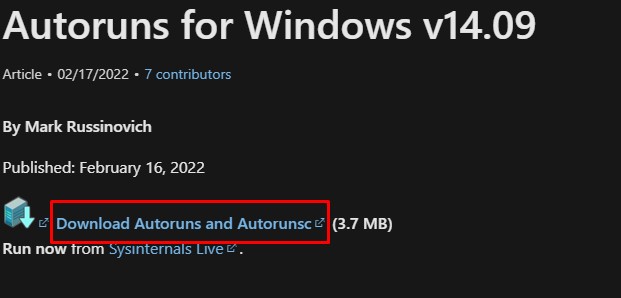 download autoruns memory integrity is off