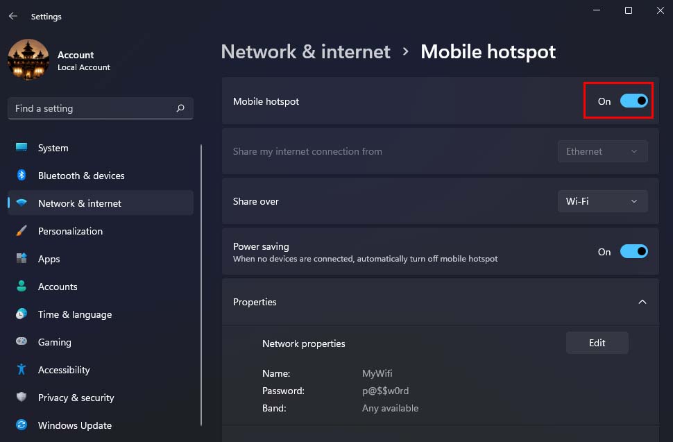 enable mobile hotspot