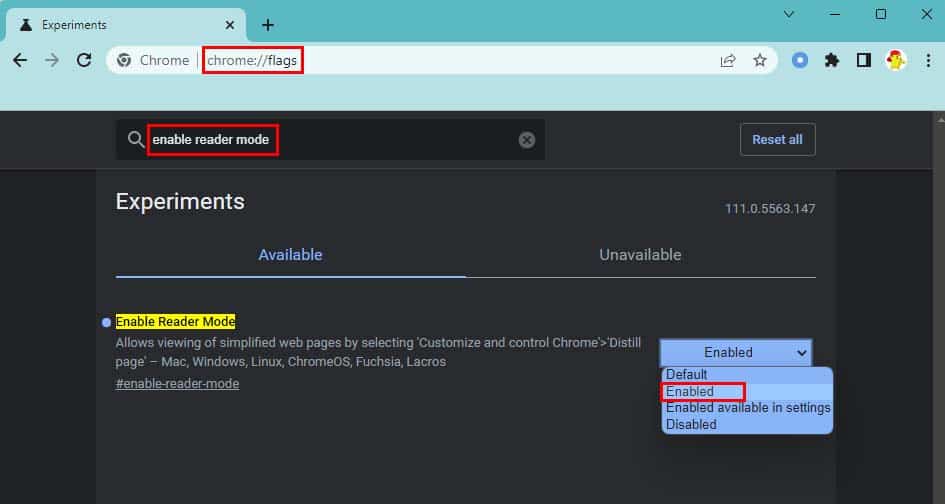 enable reader mode in chrome