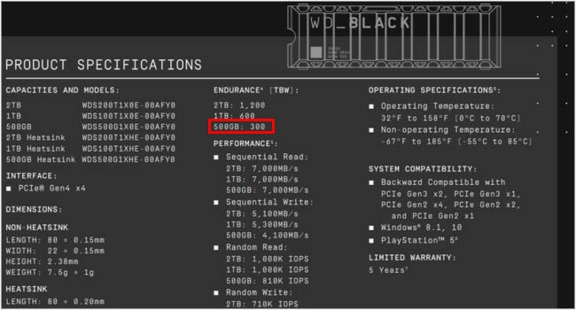 endurance specs wd