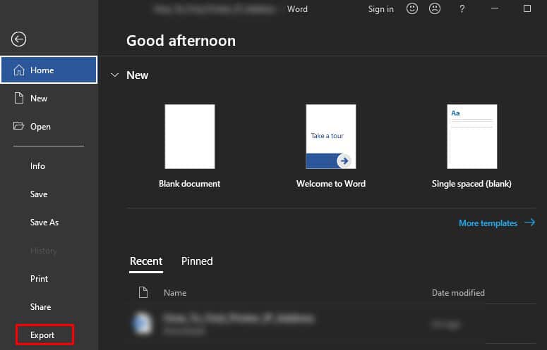 export-option-in-ms-word