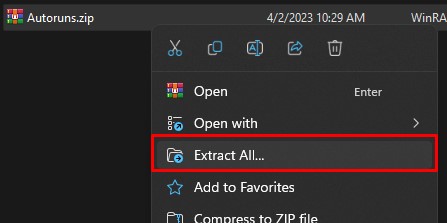 extract autoruns compressed folder