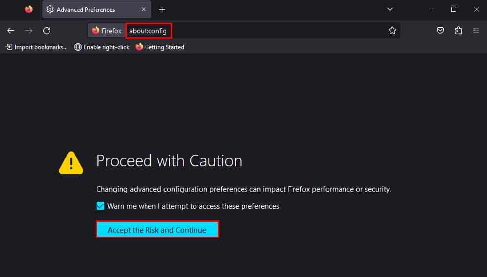firefox about config