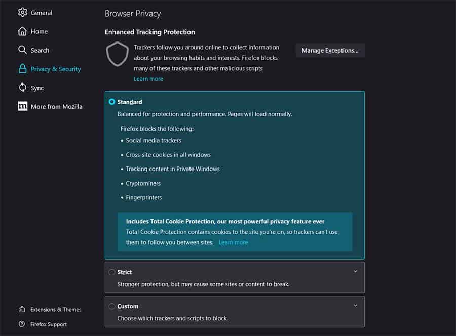 firefox enhanced tracking protection