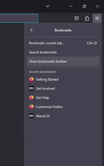 firefox show bookmarks toolbar
