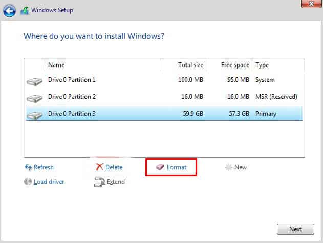 format all partitions