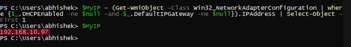 How to Get IP Address in PowerShell (Private & Public) 13 get-wmi-object-win32-networkadapterconfiguration-where-object-ipaddress-variable