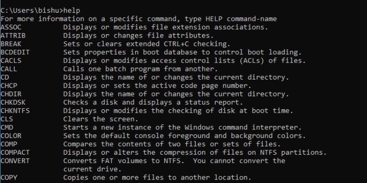 50 Most Used Commands on Command Prompt (With Examples) 3 help