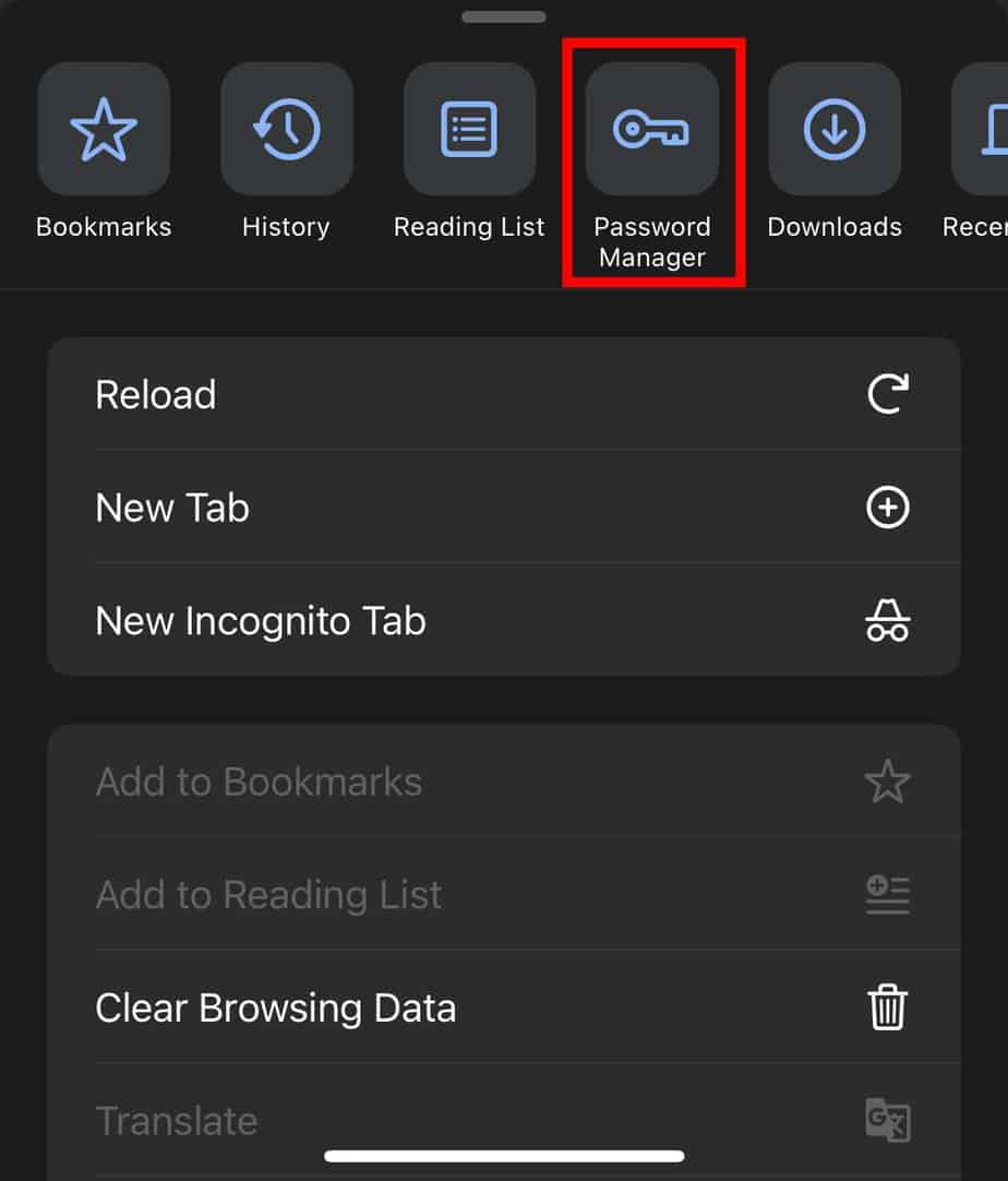 iOS chrome password manager