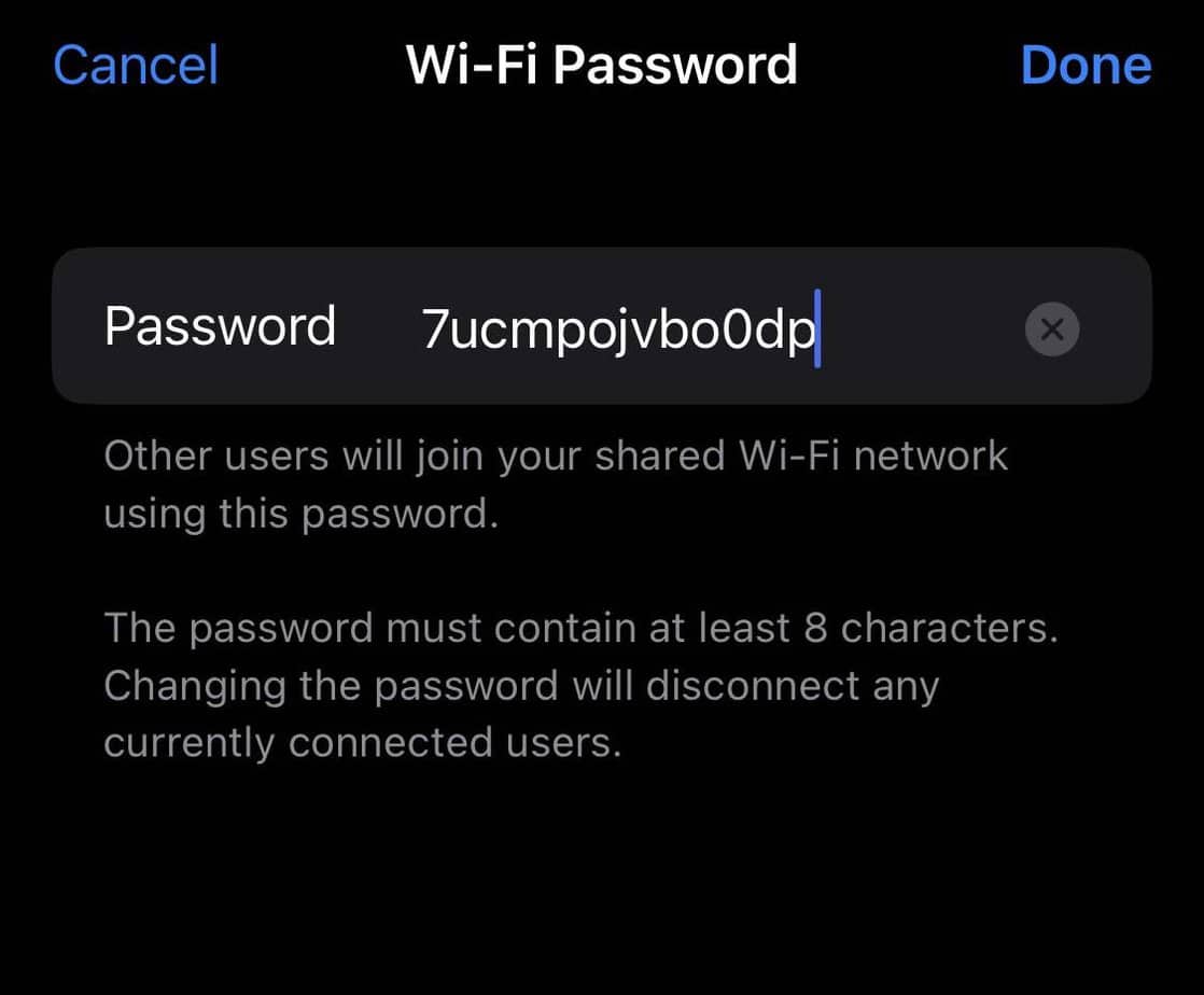 iOS device personal; hotspot password