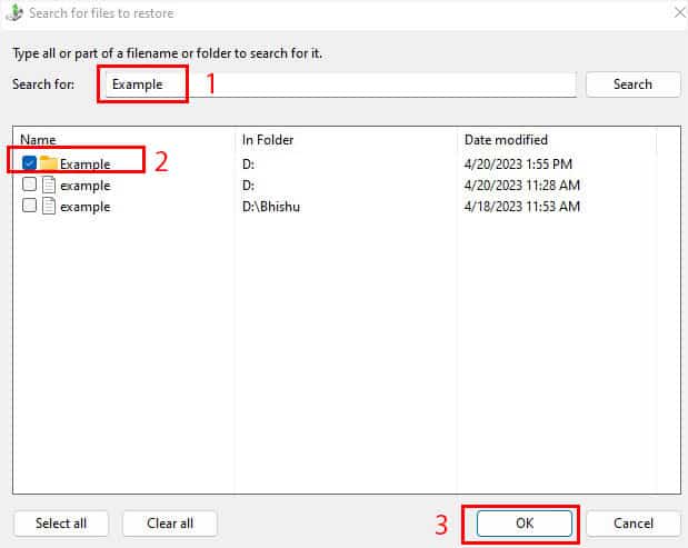 input keyword select folder and hit ok