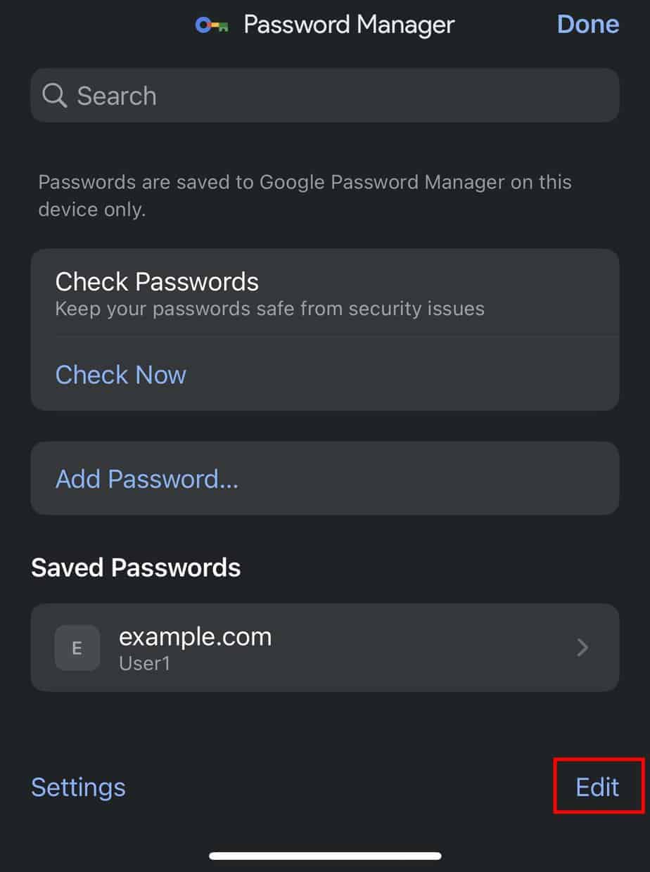 ios chrome edite saved password