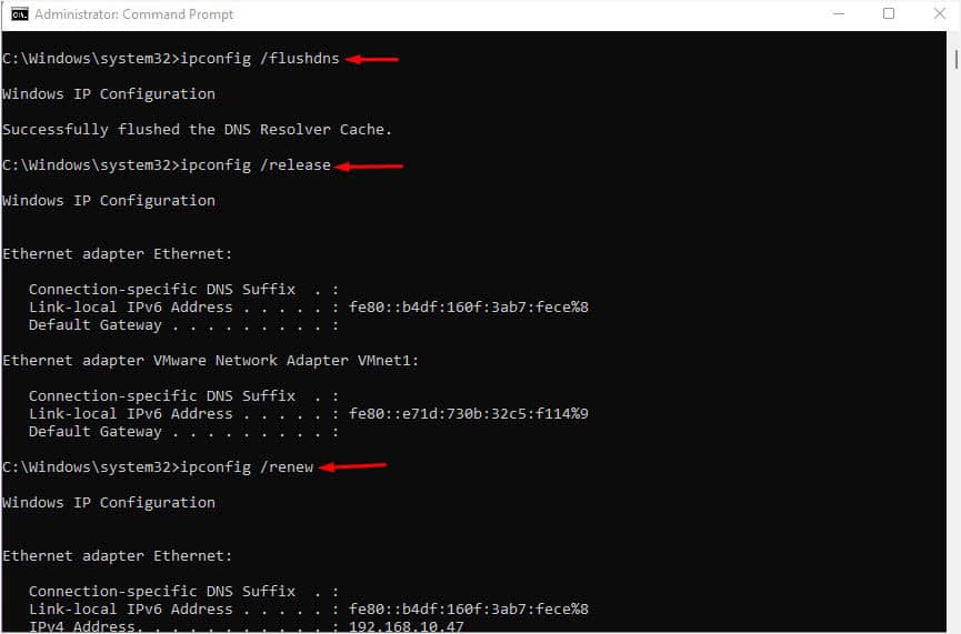 ipconfig commands to release renew and flush dns