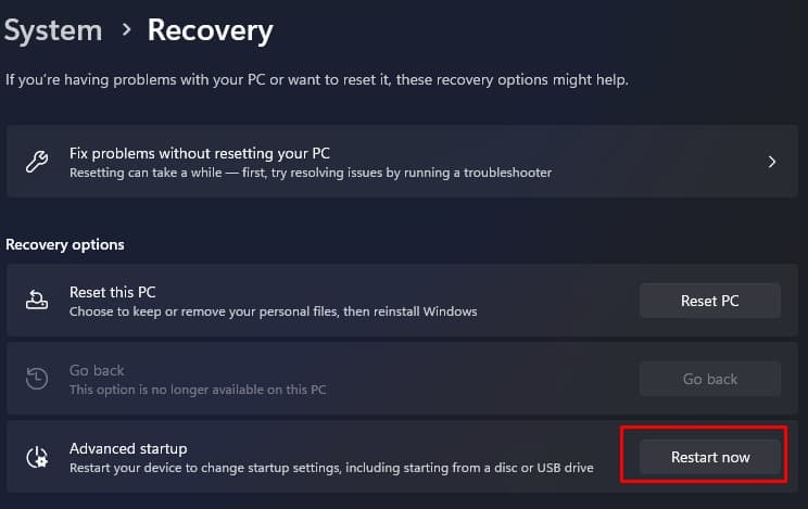 launch startup recovery advanced startup